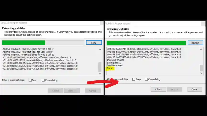 Quá trình tách Vob subtitle và màn hình khi quá trình hoàn tất.