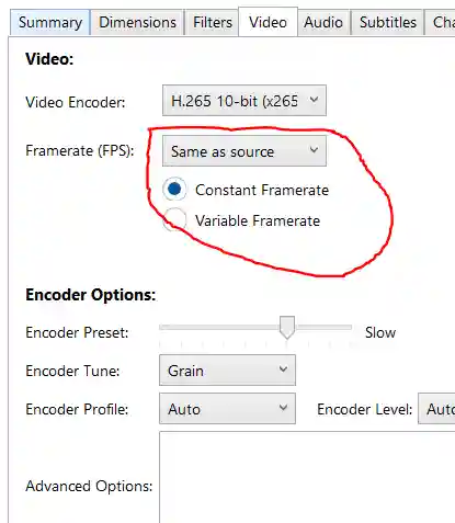 Chọn FPS là Same as Source và check chọn Constant Framerate.