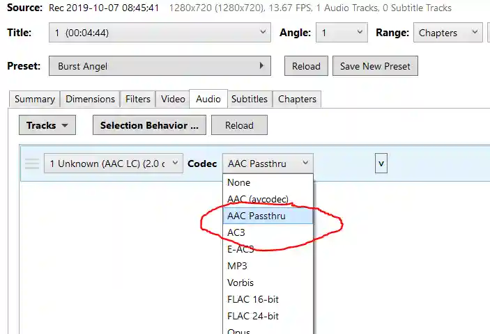 Nếu không muốn thay đổi âm thanh của video gốc thì chọn AAC Passthrough.