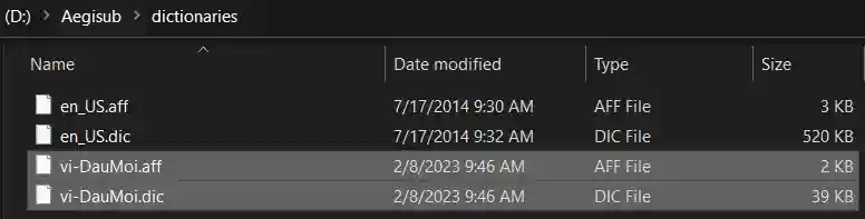 Sau khi paste vào thư mục dictionaries của thư mục cài Aegisub.